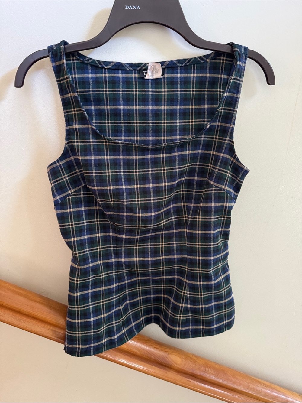 Tempted Navy and Green Plaid Tank Top